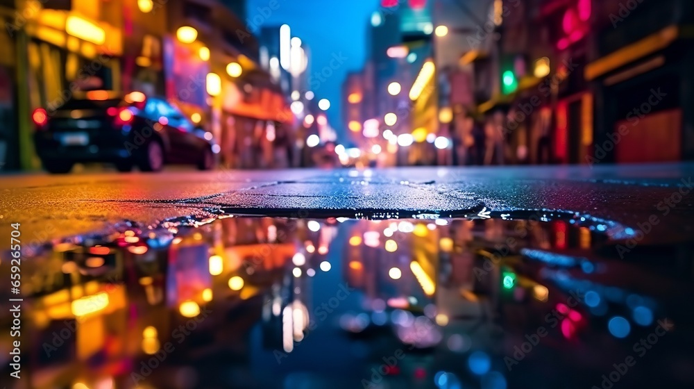 blurred lamp lens background with water rain on the road