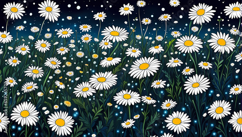 Seamless pattern with white camomiles.