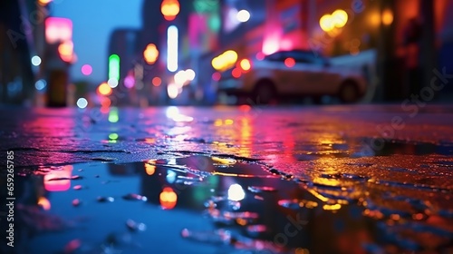 blurred lamp lens background with water rain on the road