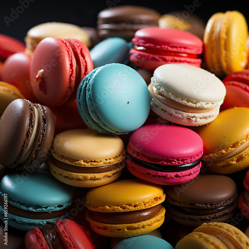 A Pile of Colorful Macarons: A Sweet Delight,colorful macaroons on a wooden table,colorful macaroons in a box