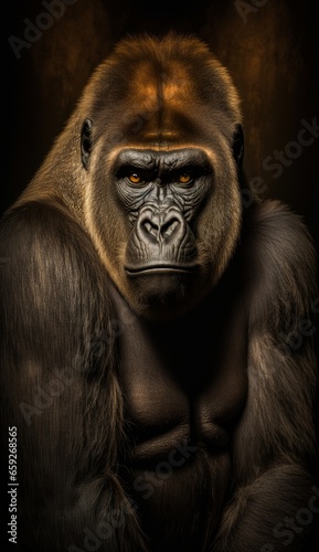 Black gorilla with a black background © Darren