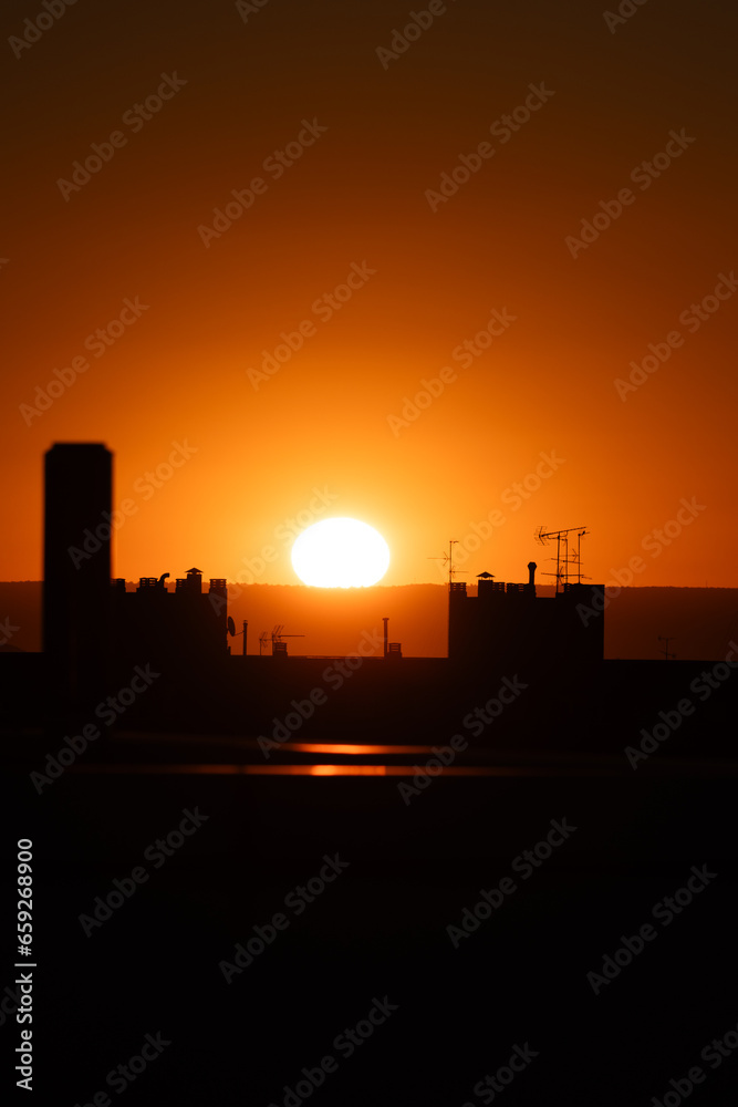 Sunrise business tower silhouette in Madrid