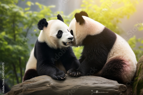 A pair of pandas are kissing © Yoshimura