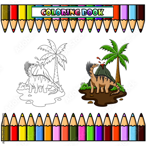 Cartoon bajadasaurus in the jungle for coloring book