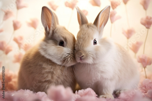 a pair of rabbits are kissing