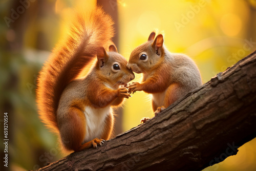 a pair of squirrels are kissing © Yoshimura