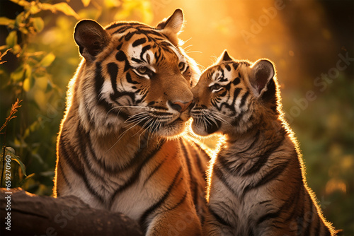 a pair of tigers are kissing
