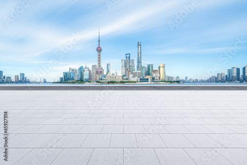 financial district buildings of shanghai and empty floor