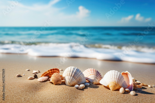 Seashell on sandy shore, waves crashing in Florida's paradise. Coastal beauty in every detail. AI Generative touch makes this scene even more magical.