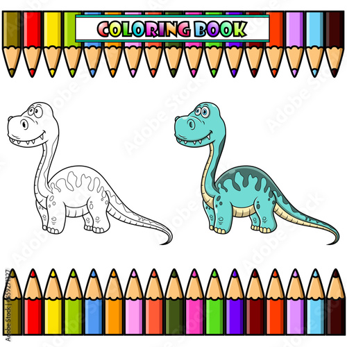 Cartoon baby brontosaurus dinosaur for coloring book
