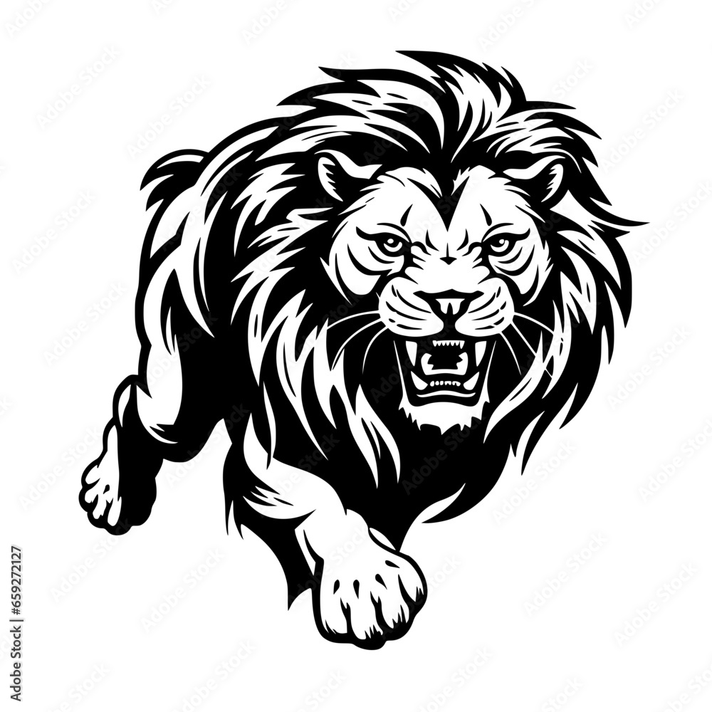 Obraz premium Lion Tiger Abstract Line art Illustration Logo Coloring Page Black White