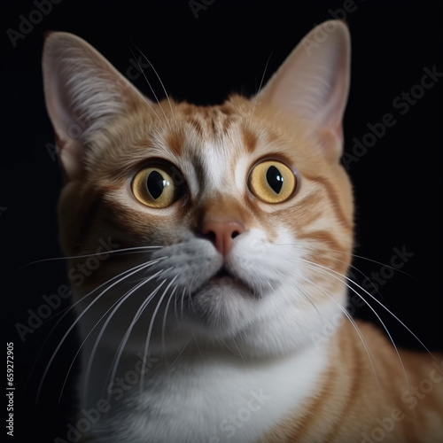 Image of a cat with a startled expression. Pet, Animals., Illustration, Generative AI. © yod67