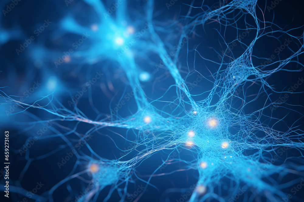 neuron cells in blue of brain in the style of detailed background elements Generative AI neuron cells in blue of brain in the style of detailed background elements Generative AI