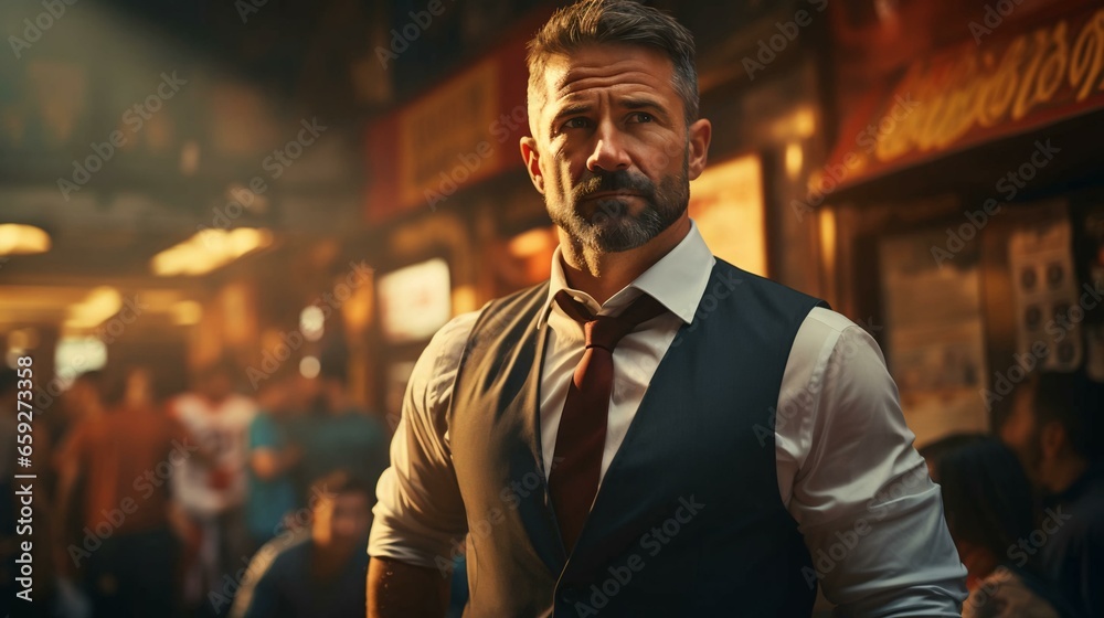 Fototapeta premium Handsome man with a beard in a classic vest