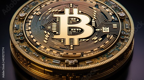 Golden Bitcoin  A Close-Up View one bitcoin close up of a bitcoin