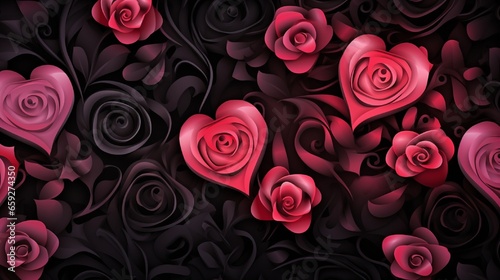 Hearts with a rose gradient on a black backdrop. The background is seamless.