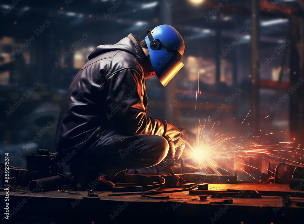 Workers are welding metal in the factory, machine parts industry.-image Workers are welding metal in the factory, machine parts industry.-image