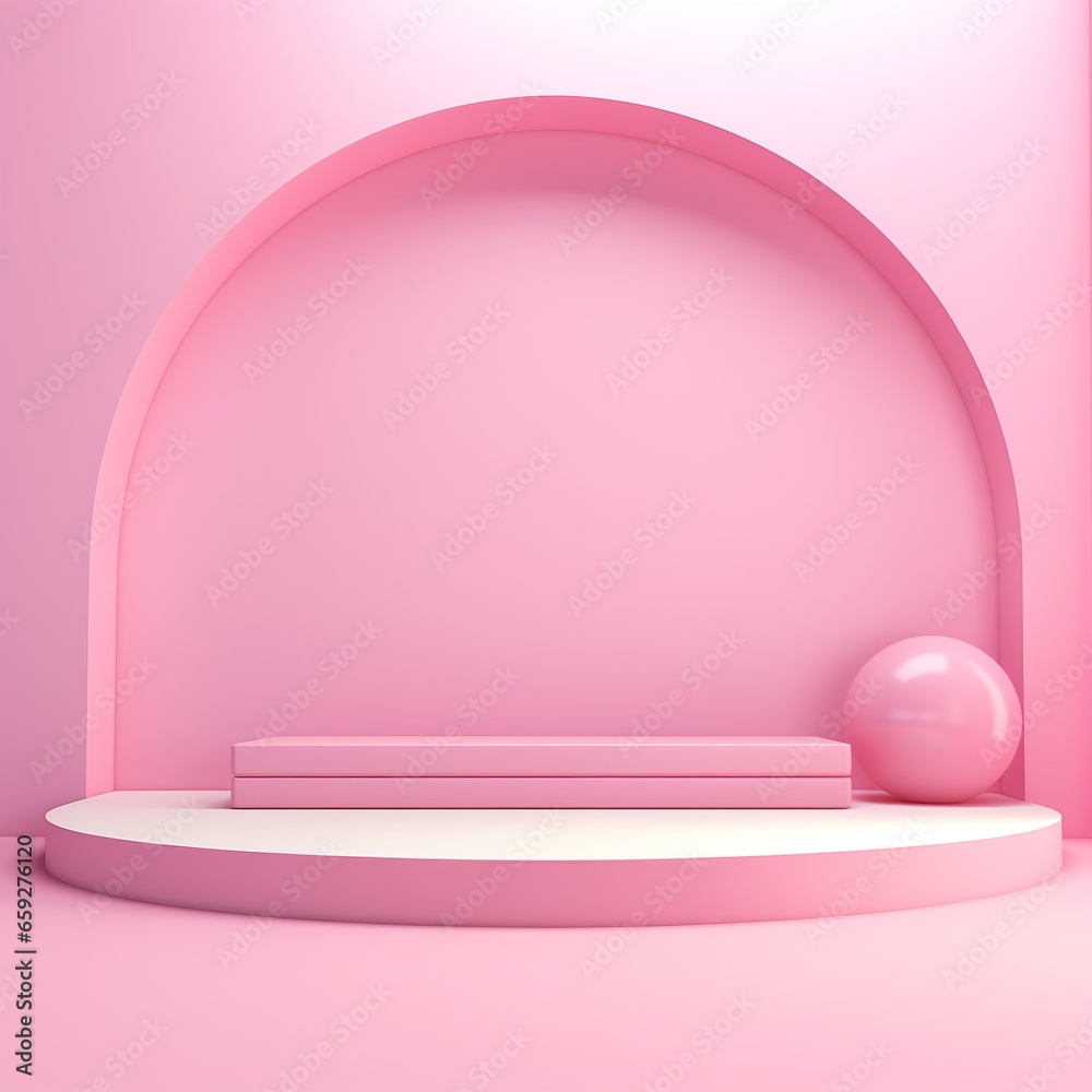 Pink space, podium, product display room. Simple scene for advertising cosmetics, items, goods Pink space, podium, product display room. Simple scene for advertising cosmetics, items, goods