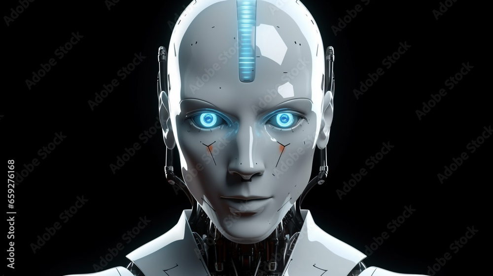 Futuristic Humanoid Robot Is Activated Moves