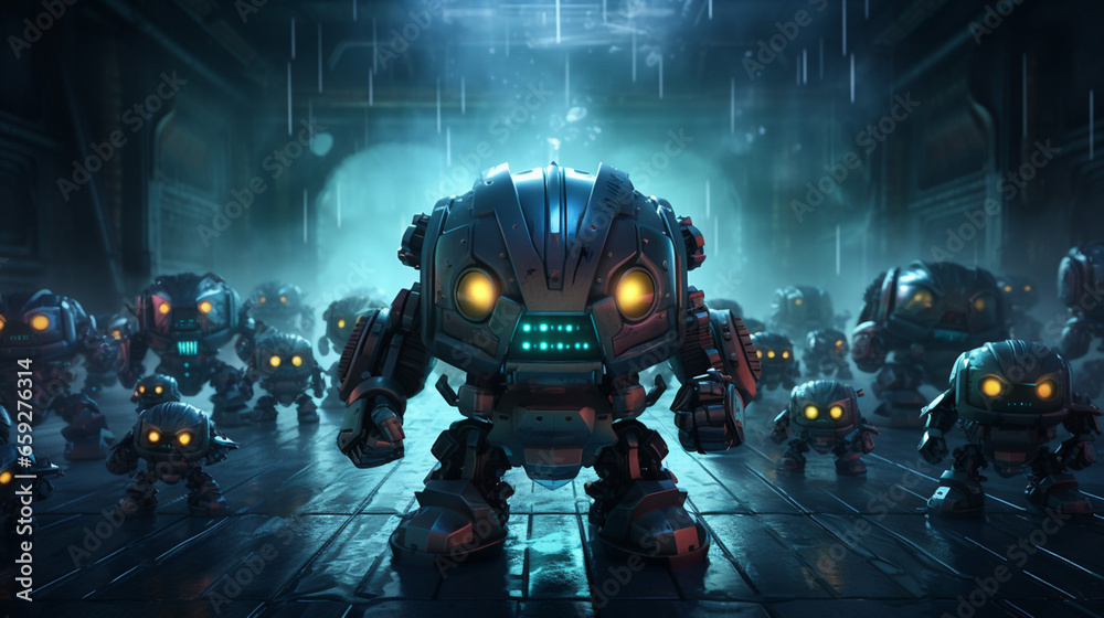 Amazing Super Robot Army in a Dark and Wet Background
