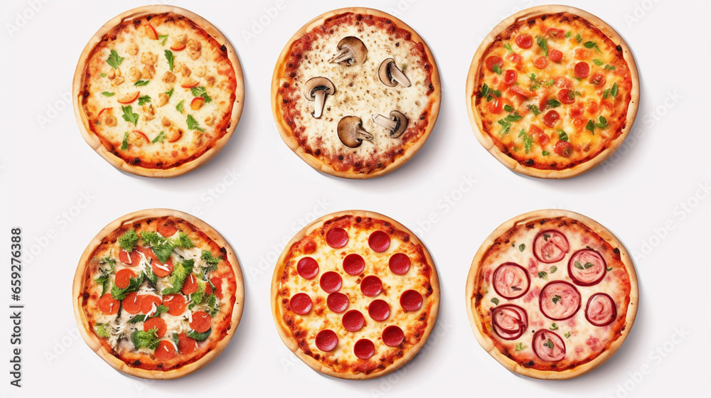Amazing Big set of pizzas isolated on white background Amazing Big set of pizzas isolated on white background