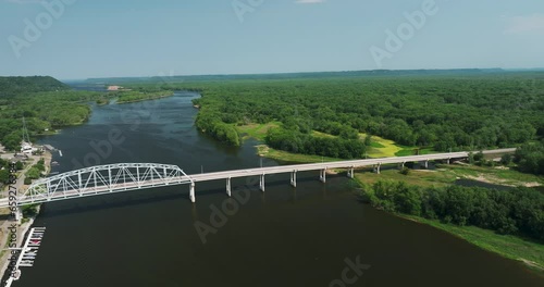 Wallpaper Mural Panoramic Aerial Of The Wabasha–Nelson Bridge With Dense Forest Trees In Wabasha, Minnesota, USA. Aerial Shot Torontodigital.ca