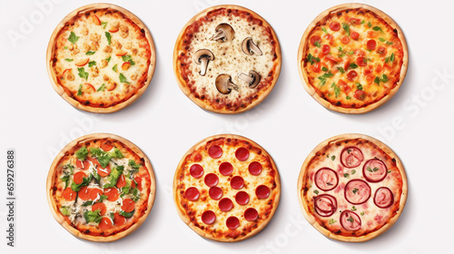 Amazing Big set of pizzas isolated on white background