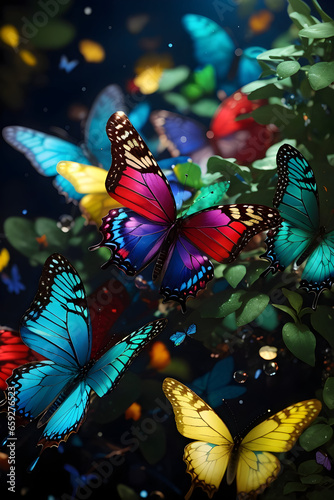 Butterfly, Beautiful Rainbow colour Butterfly, Nature's beauty: a canvas of life's pure art, Ai Generated Image photo