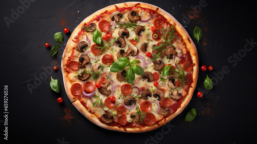 Elegant Delicious pizza on grey background