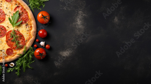 Homemade Pizza on a Black Stone Background