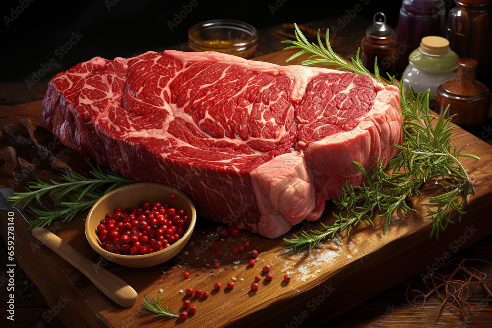 Fresh and raw meat. Whole piece of red meat ready to cook on the grill or BBQ. 