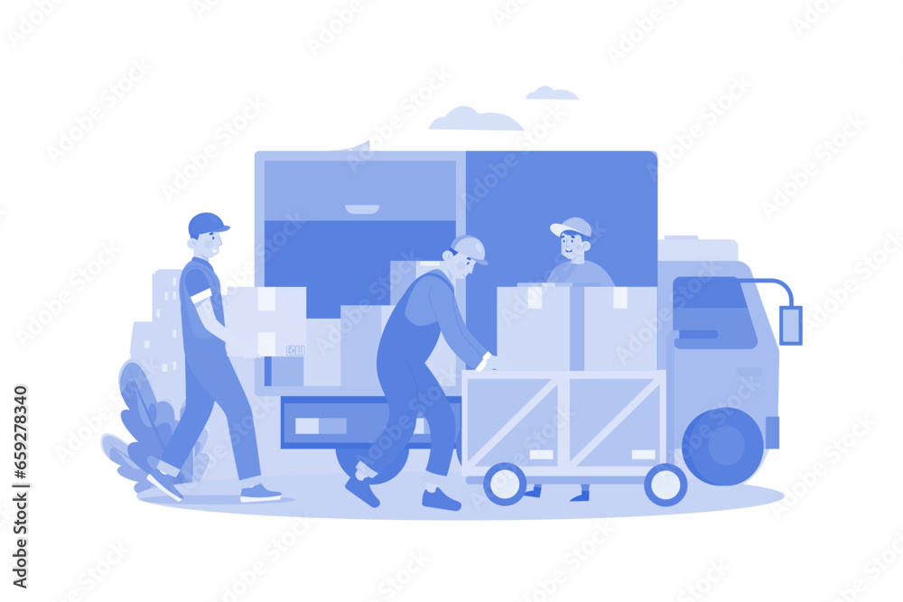 Worker loading packages on the truck Illustration concept wo white background Worker loading packages on the truck Illustration concept wo white background