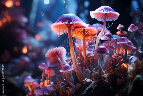 a close up of purple and pink colored mushrooms,