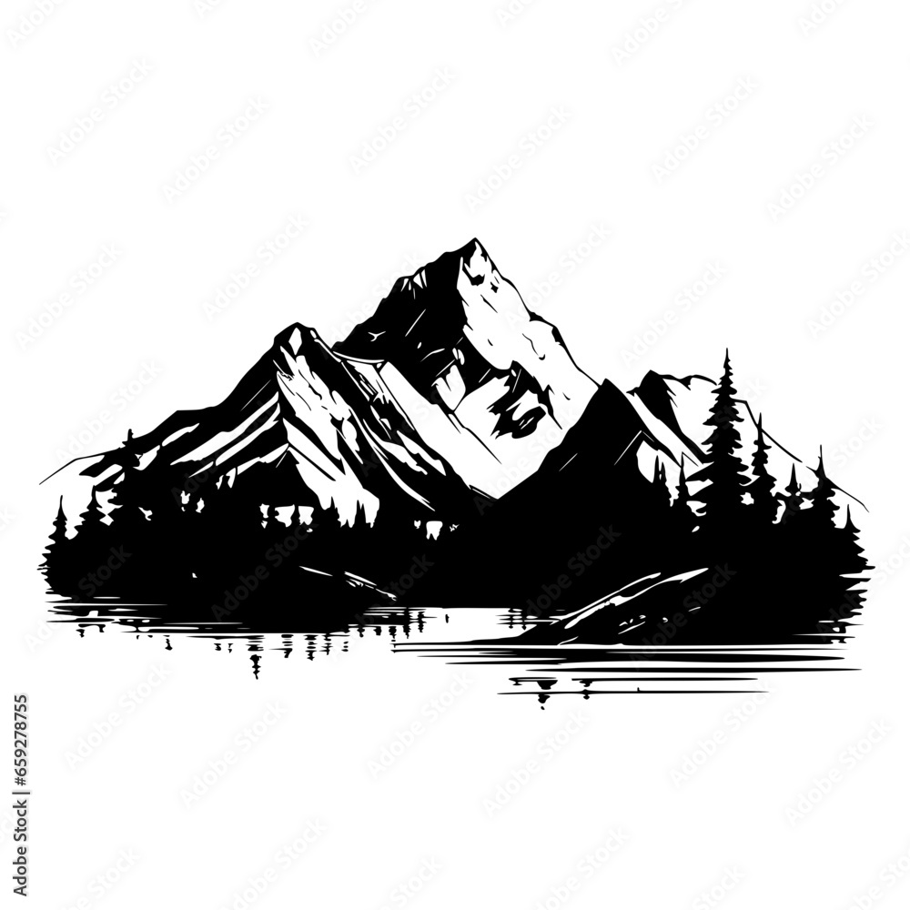 Naklejka premium Mountain Vector Abstract Object Simple Elegant Logo Wall art Illustration Coloring Page