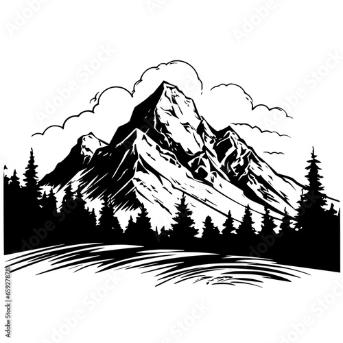 Mountain Vector Abstract Object Simple Elegant Logo Wall art Illustration Coloring Page