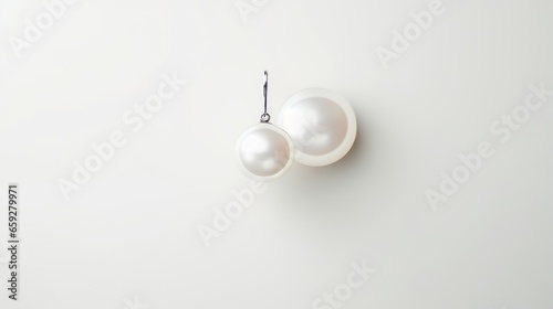 a pair of beautiful and classy pearl earrings made of two large white pearls attached to a thin silver wire. The pearls have a smooth and shiny surface that reflects light. The image has a high