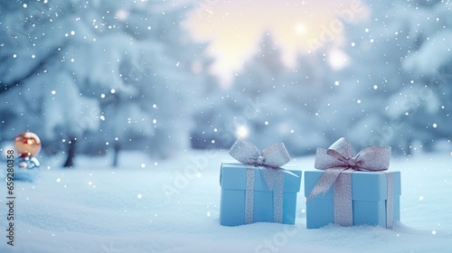 Portrait gift boxes on the winter background Ai Generative © Tebha Workspace