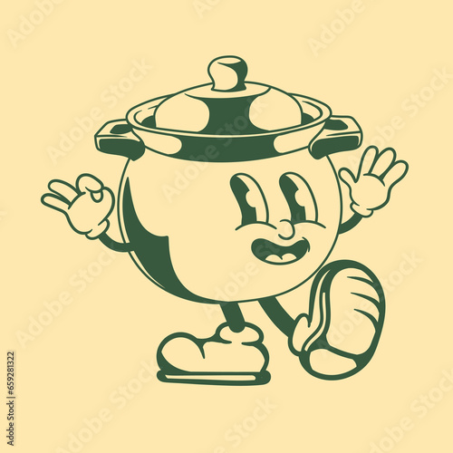 Vintage character design of soup kettle