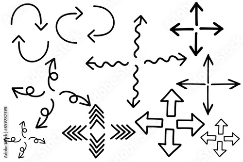 シンプルな手書きの矢印のベクターイラストセット
