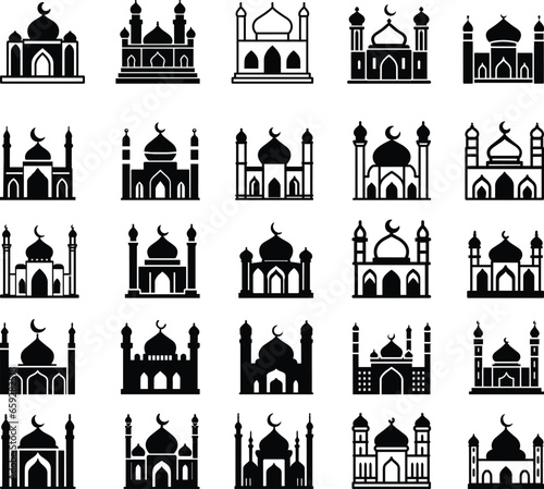 set of masjid, mosque , ilandmarks and monuments illustration, isolated