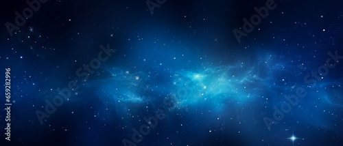 Space background with realistic nebula and glitter star. Deep cosmos stardust. Realistic starry sky with blue glow. Shining stars in the dark sky