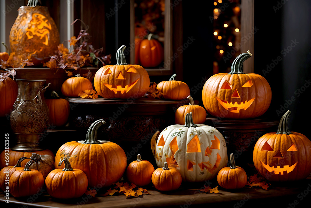 Obraz premium Halloween Jacko lantern pumpkins decoration