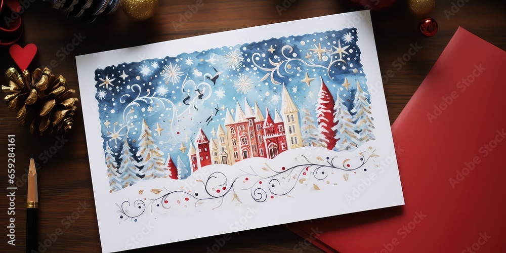 Obraz premium Hand written Christmas card a gift for celebration.