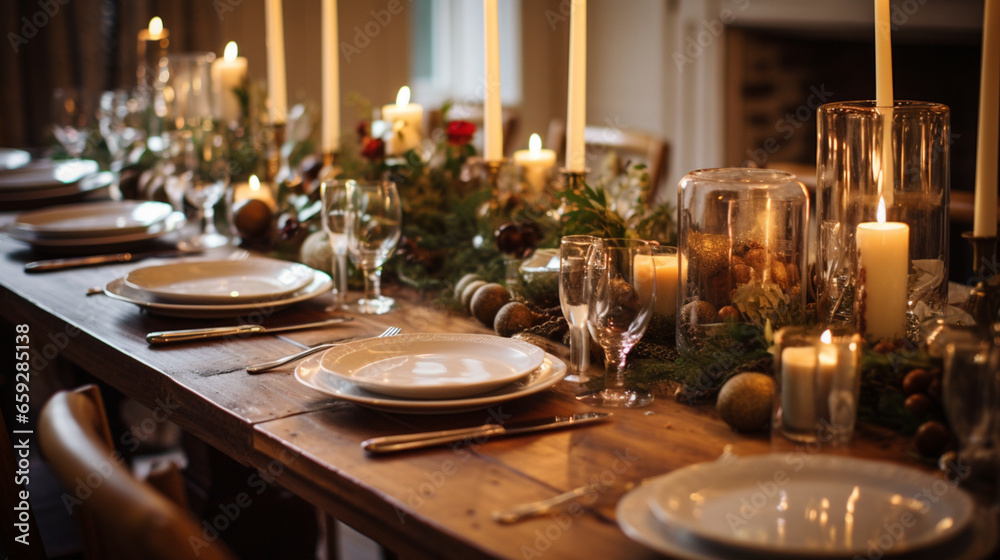 Holiday table decor, Christmas holidays celebration, tablescape and dinner table setting, English country decoration and home styling Holiday table decor, Christmas holidays celebration, tablescape and dinner table setting, English country decoration and home styling