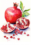 Pomegranate, watercolor illustration, isolated on white background