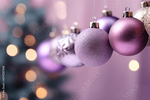 Elegant violet Christmas tree baubles photo