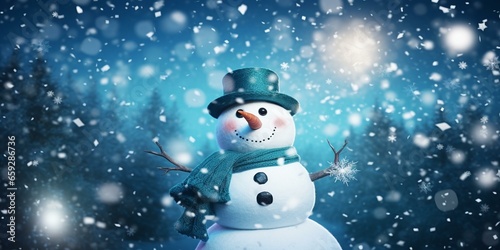 CHRISTMAS SNOWY WINTER SNOWMAN SNOWFLAKES FALLING BACKGROUND CINEMATIC