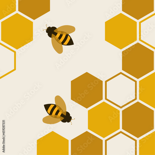Honeycomb and bees on white background vector illustration.