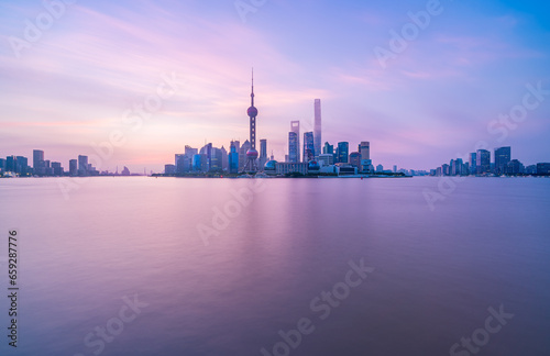 financial district in Shanghai at dawn , China