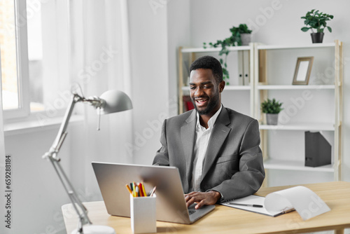 online man laptop student office job programmer freelancer american african education computer